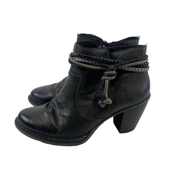 Rieker Ankle Boot Low Heel Gray Faux Leather Braided Robe Strap Detail 38 US 7.5 - Picture 1 of 14